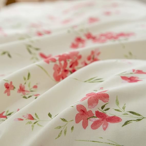 Floral Duvet Cover Twin Soft Cotton Bedding Set Twin Aesthetic Shabby Chic Girls Flower Pattern Duvet Cover Set 3 Piece Breathable Garden Botanical Comforter Cover with 2 Pillowcases