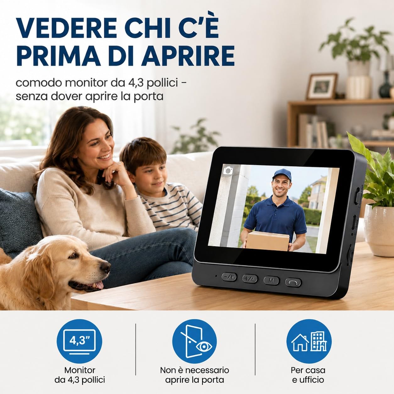 1080P Campanello Senza Fili da Esterno con Monitor IPS 4.3'', Bluetooth 2.4G, Telecamera HD 170° Grandangolare, Audio Bidirezionale Citofono Videocitofono Senza Fili da Esterno con IP67 Impermeabile