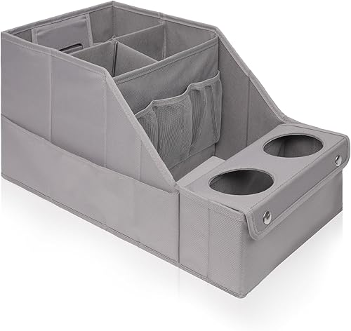 MULISOFT Organizador de Asiento de Coche - Organizador de Asiento Trasero con 11 Compartimentos de Almacenamiento y 2 Portavasos para Viaje, Niños