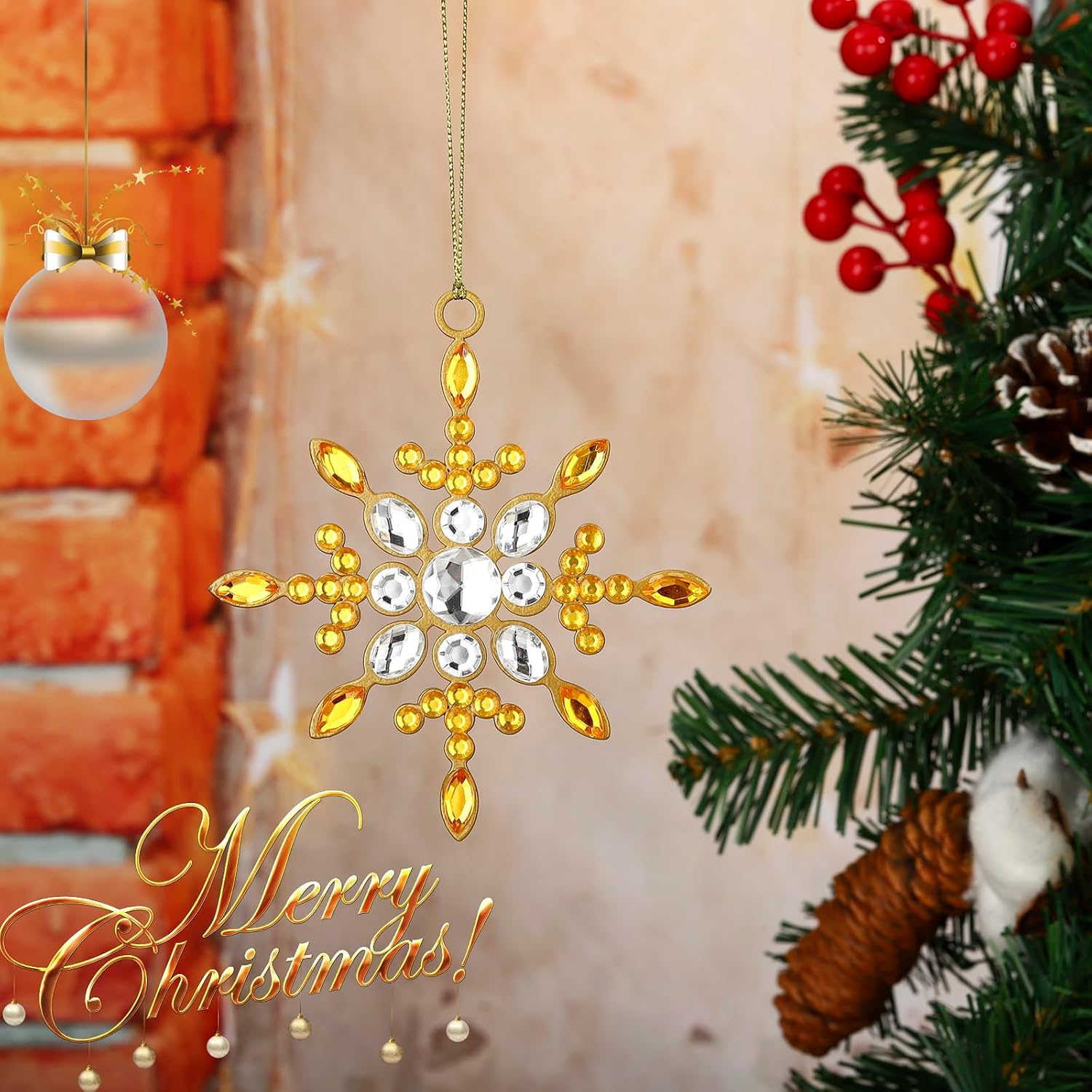 Set of 4 Hanging Ornaments, Silver Christmas Ornament for Xmas Tree Decor,Big Snowflake Christmas Tree Ornament Gift Holiday Party Supplies (Silver and Gold)