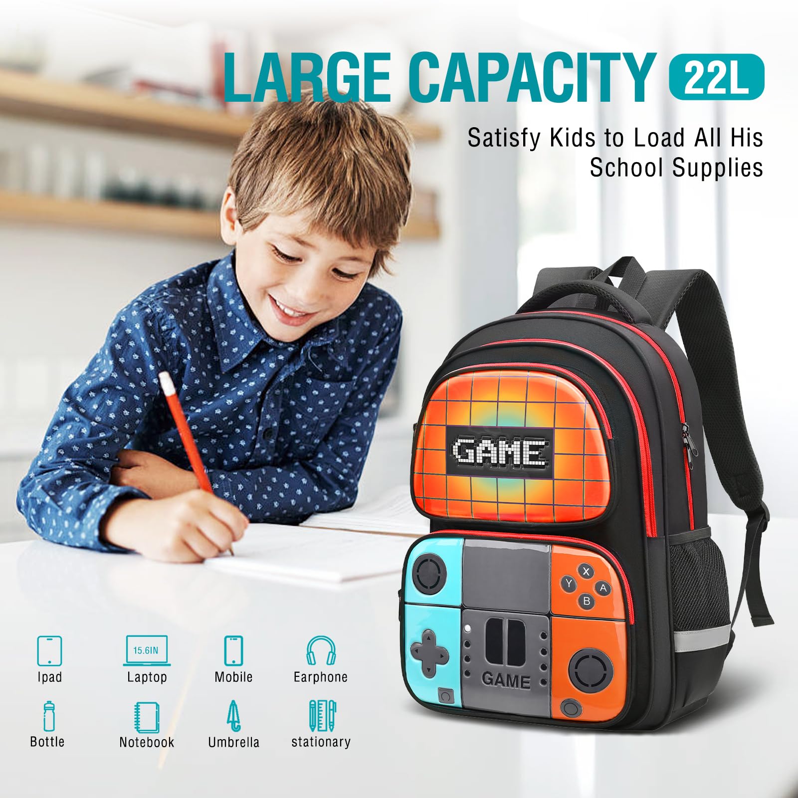 Tongtai Mochila escolar para niños, mochila de juego, bolsa de libros para estudiantes de secundaria, mochila escolar, mochila de trabajo para niños, adolescentes y hombres