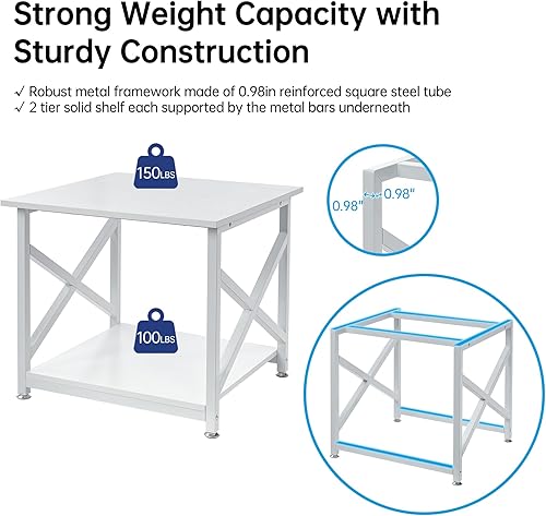 Miniatura 4 de Soporte de impresora grande de 23.6 x 23.6 pulgadas, mesa de impresora cuadrada de 2 niveles con estante de almacenamiento para oficina en casa,