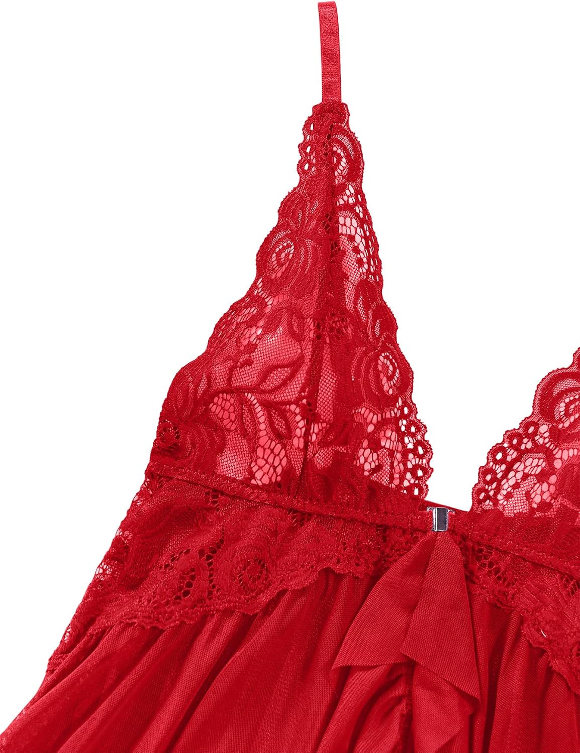 Lilosy Sexy Open Front Closure Floral Lace Mesh Sheer Babydoll Lingerie Dress with Thong 2 Piece