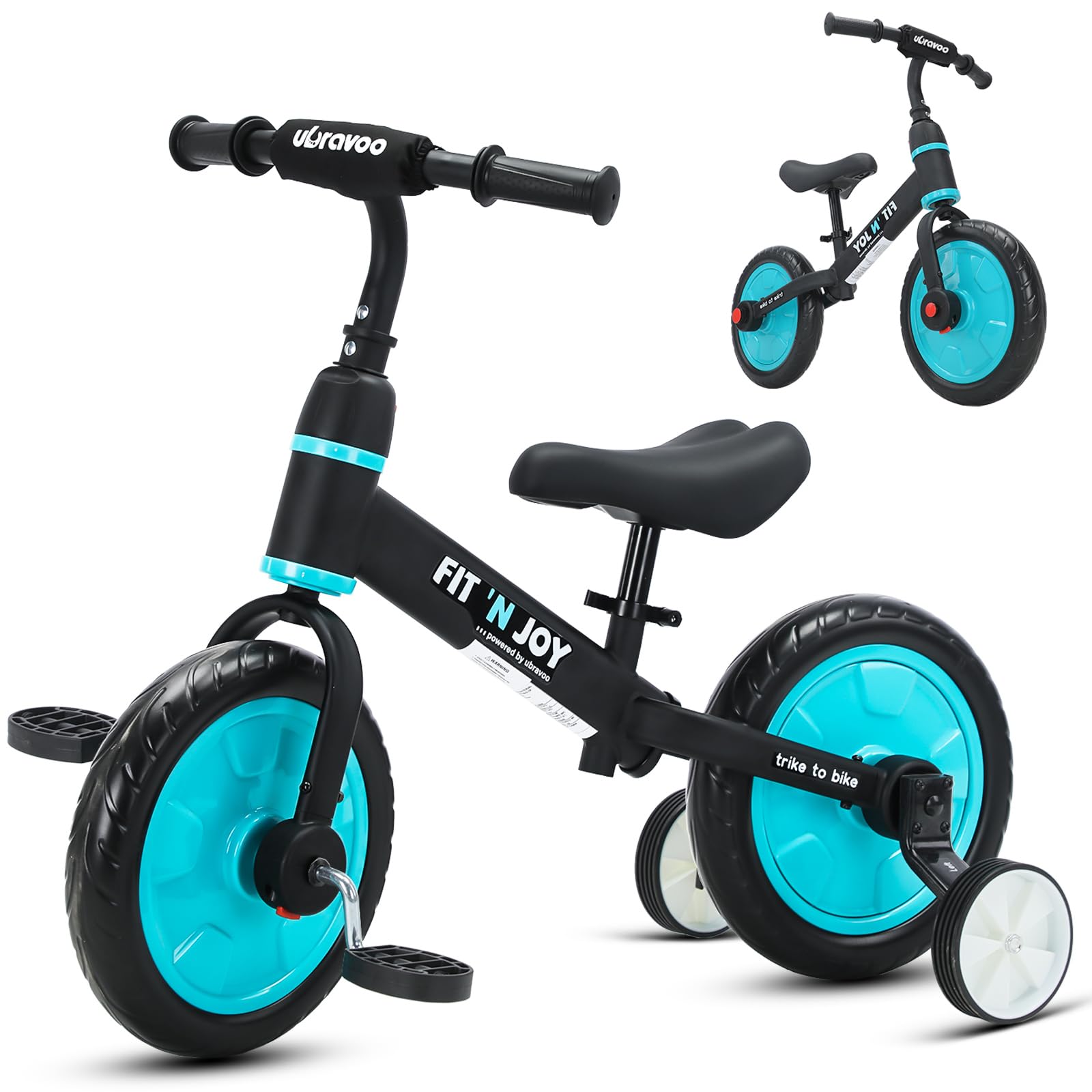 YEALEO 4 in 1 Balance Bike for 2 3 4 5 Years Kids Boy Girl, Toddler Trike with Auxiliary Wheels & Detachable Pedals, Easy Assembly
