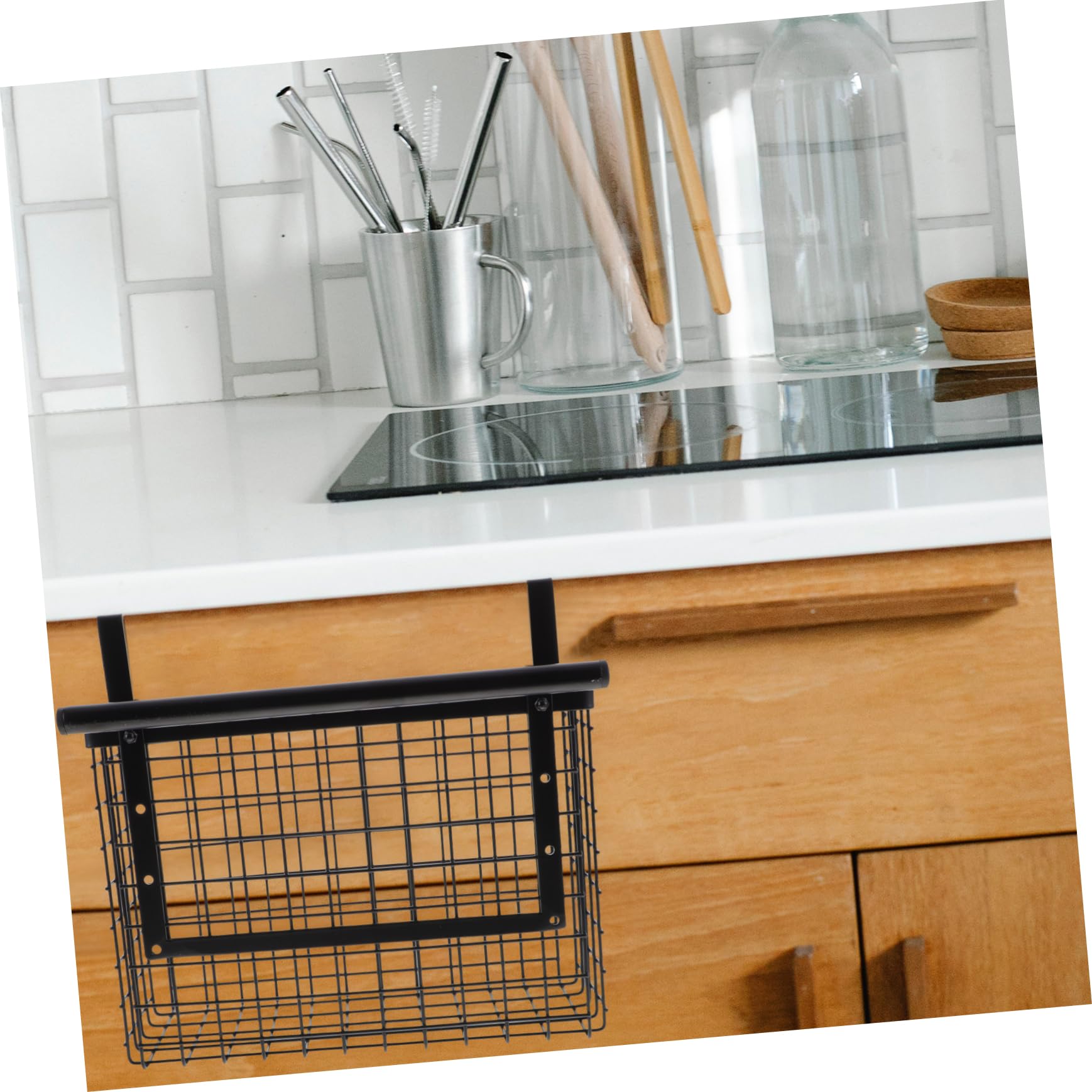 LIFKOME Cesta Colgante para Gabinete de Acero al Carbono Negra | Organizador de Verduras y Condimentos para Cocina, Montaje en Puerta Interior, Ahorro de Espacio
