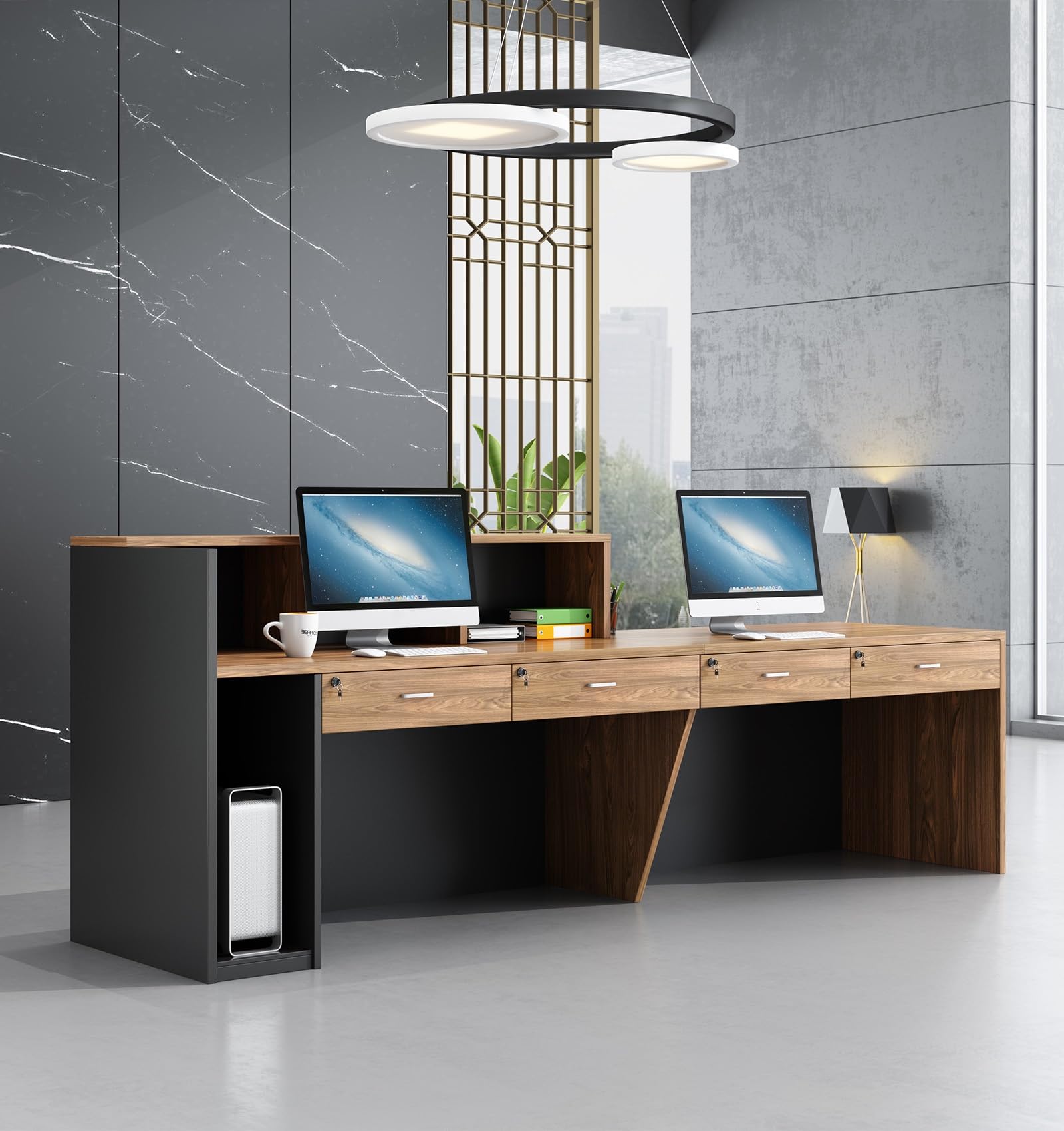 Bancone Reception Moderno per Negozio e Ufficio, Banco Cassa Multifunzione con Ampio Spazio di Archiviazione, Tavolo Reception per Centro Estetico, Salone e Area Accoglienza
