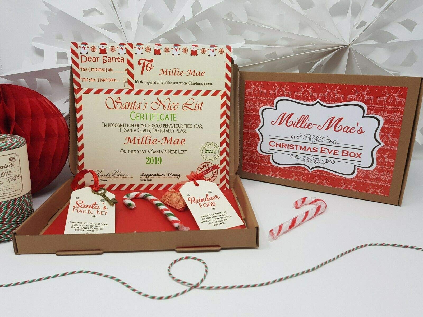Treasured Forever D8 Red Reindeer Christmas Eve Box Personalised A5 Size Santa Letter Magic Key & Reindeer Food (D8 Red Reindeer)