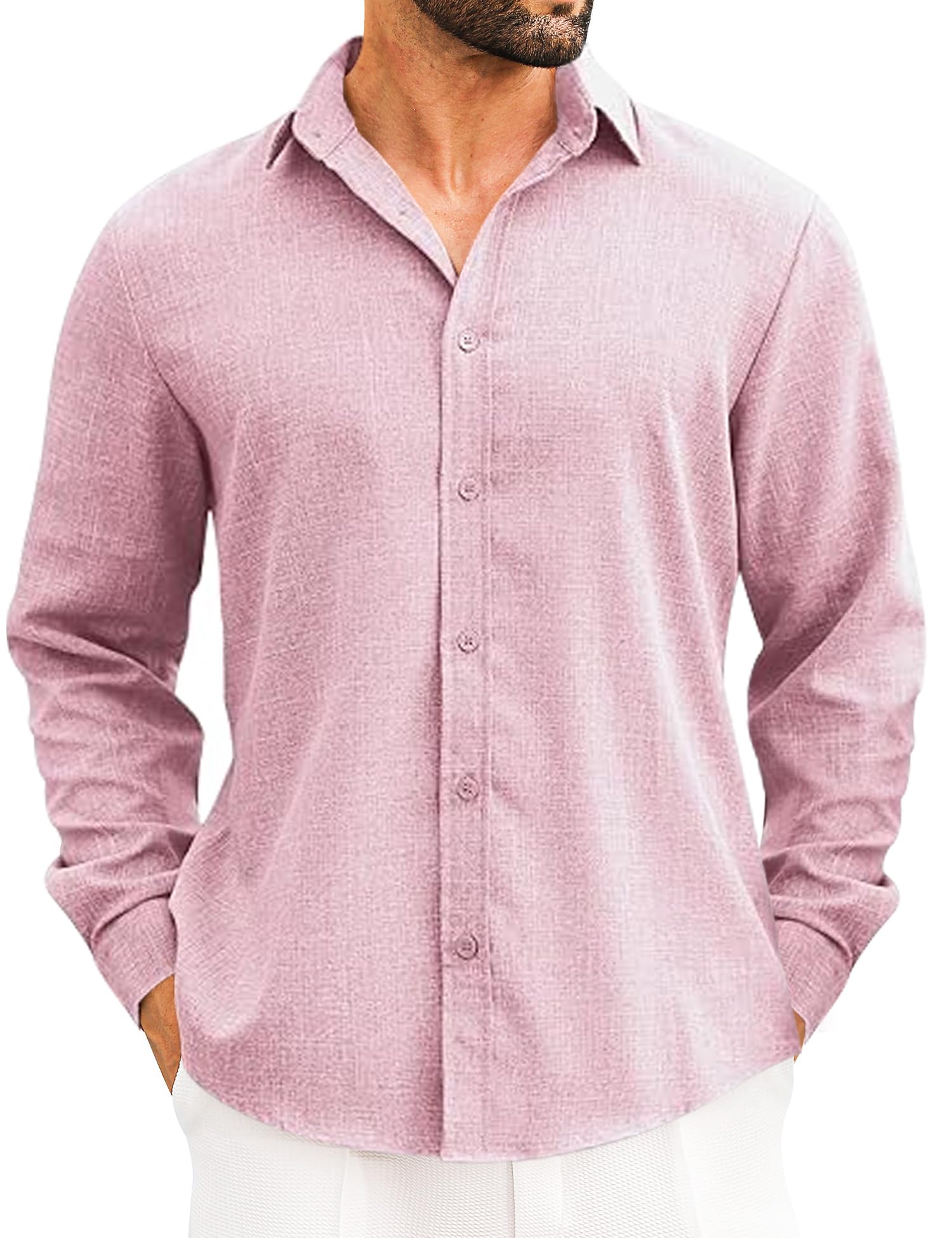 LETSEE Linen Shirts for Men Long Sleeve Blouse Button Down Dress Untuckit Shirts Wedding Hawaiian Outfit