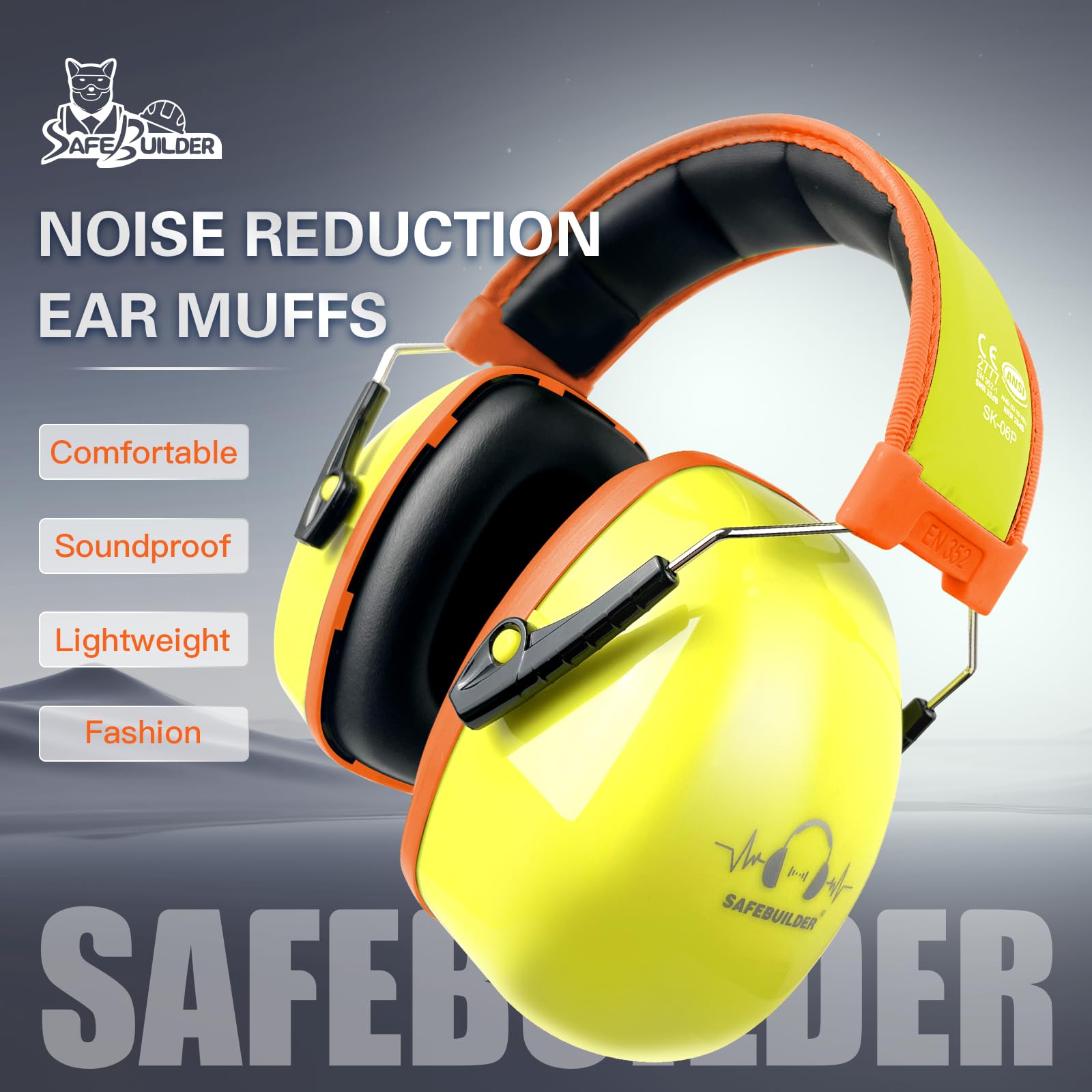 SAFEBUILDER Orejeras protectoras para los oídos, reducción de ruido, NRR, 28 dB, protección auditiva ajustable para trabajar en el césped SK-06P
