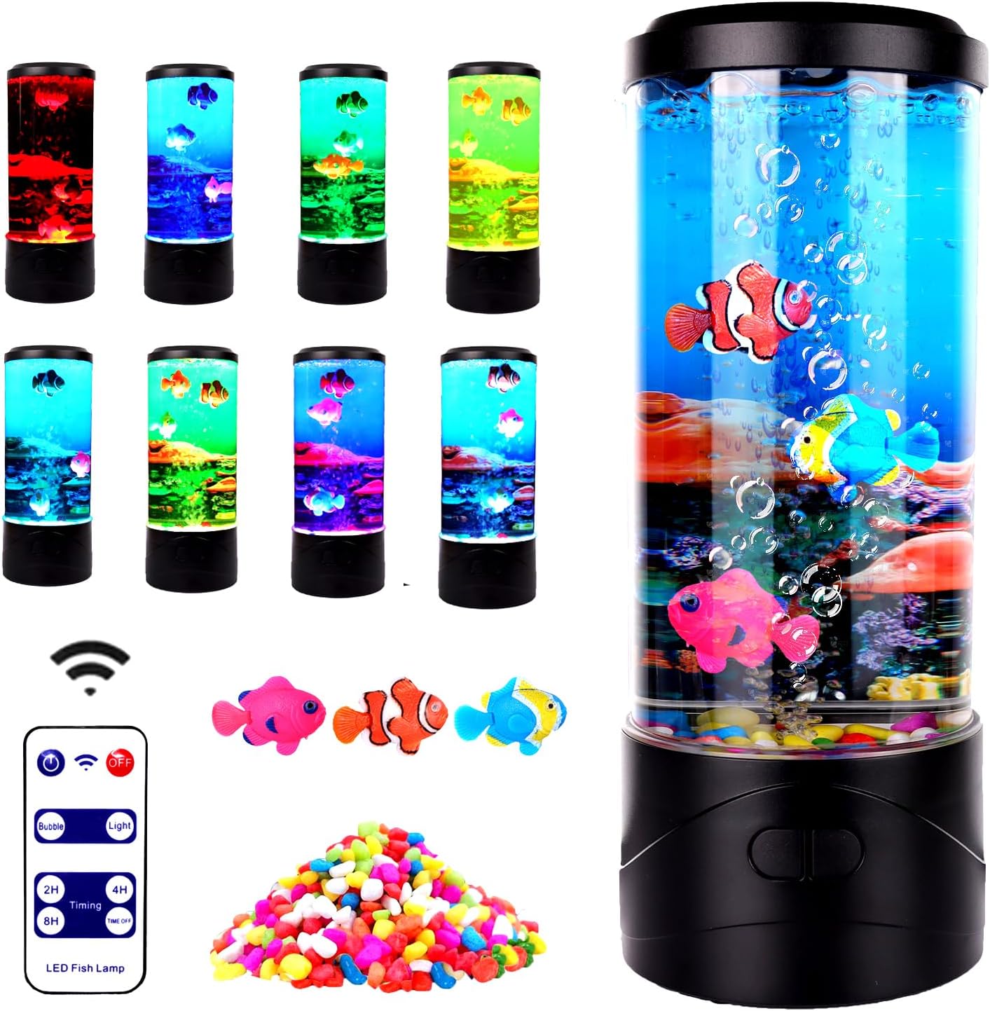 Toycol Bubble Fish Lamp Ocean Sensory,8 Color Changing LED Fish Night Light,Mini Fish Aquarium Tank Table Mood Lamps for Adults Kids Home Office Decor Gifts (Bubble Fish lamp