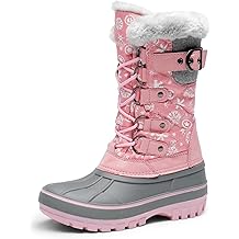 Boys Girls Snow Boots Water-Resistant Outdoor Warm Cozy Anti-Slip Mid Calf Faux Fur Lining Insulated Winter Shoes for Little/Big Kids