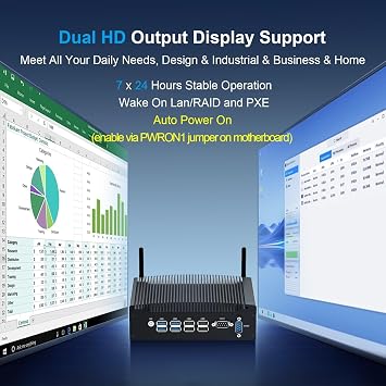 WEIDIAN Mini Fanless Industrial PC 8GB RAM 256GB SSD Core i5 8350U Win11 Pro Mini Desktop Computer with 4K 2*HD, 2*RS232 COM, 2*Gigabit Ethernet, 8*USB VESA Office Small PC Auto Power On Wake on LAN