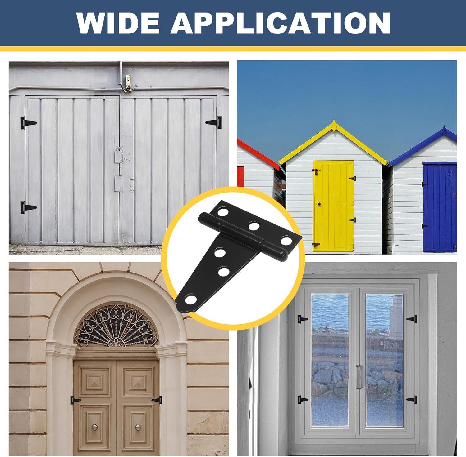 Zorfeter 6 Pack 2 Inch Heavy Duty T-Strap Hinge, Black Barn Door Hinges Gate Strap Hinge, Rustproof Shed Hinges for Wooden Fences/Barn Doors