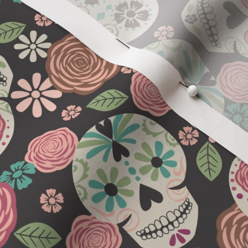 Spoonflower Fabric - Sugar Skulls Color Halloween Girly Floral Pastel Pink Blue Printed on Cotton Poplin Fabric by The Yard - Sewing Shirting Quilting Dresses Apparel Crafts