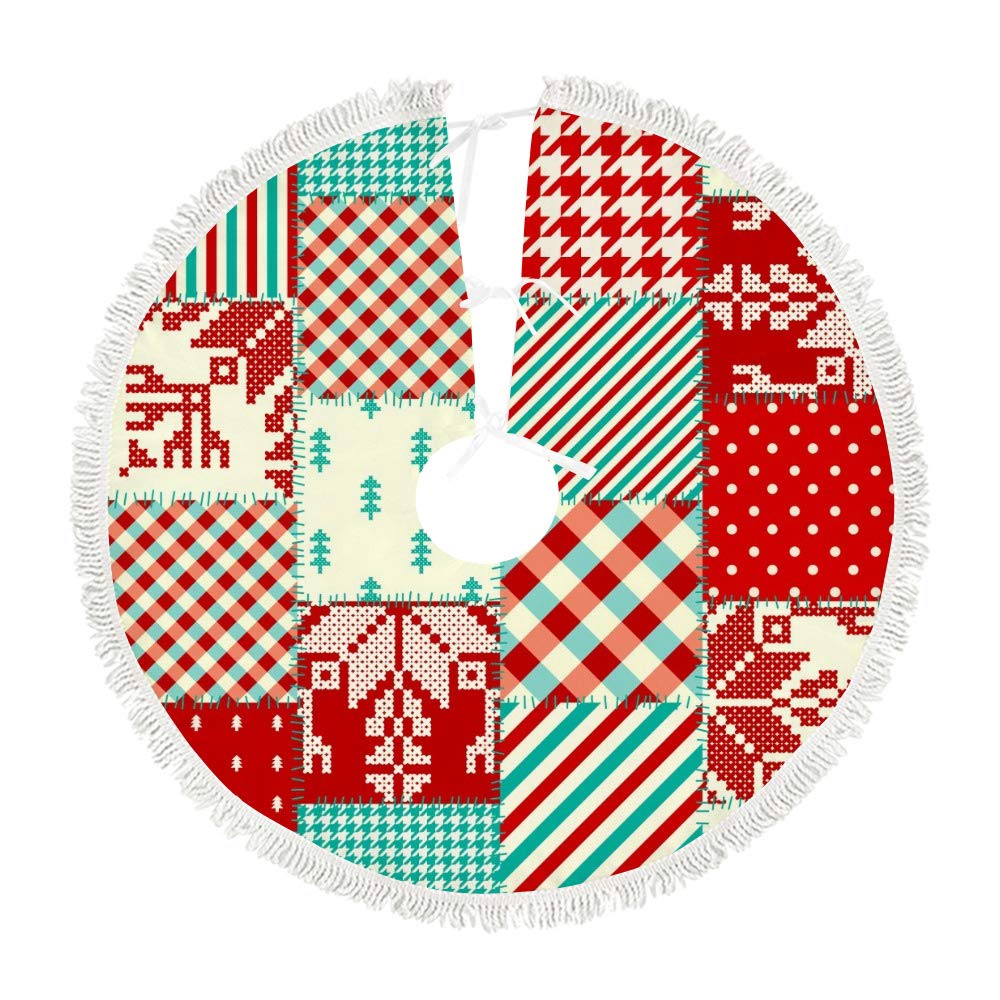 Tapis de sapin de Noël haut de gamme en peluche courte colorée 122 x 122 cm