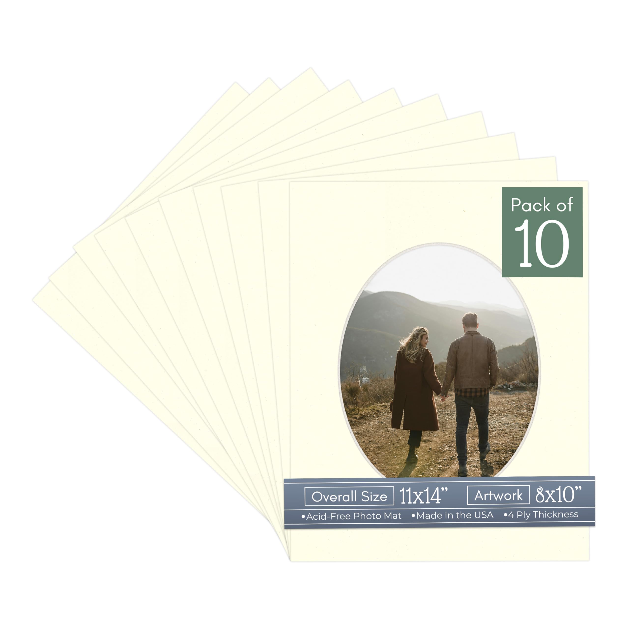 Textured Cream Acid Free 11x14 Oval Picture Frame Mat with White Core Bevel Cut for 8x10 Pictures - Fits 11x14 Frame - Pack of 10 Matboard Show Kits With Acid Free Backings & Clear Bags-image-10
