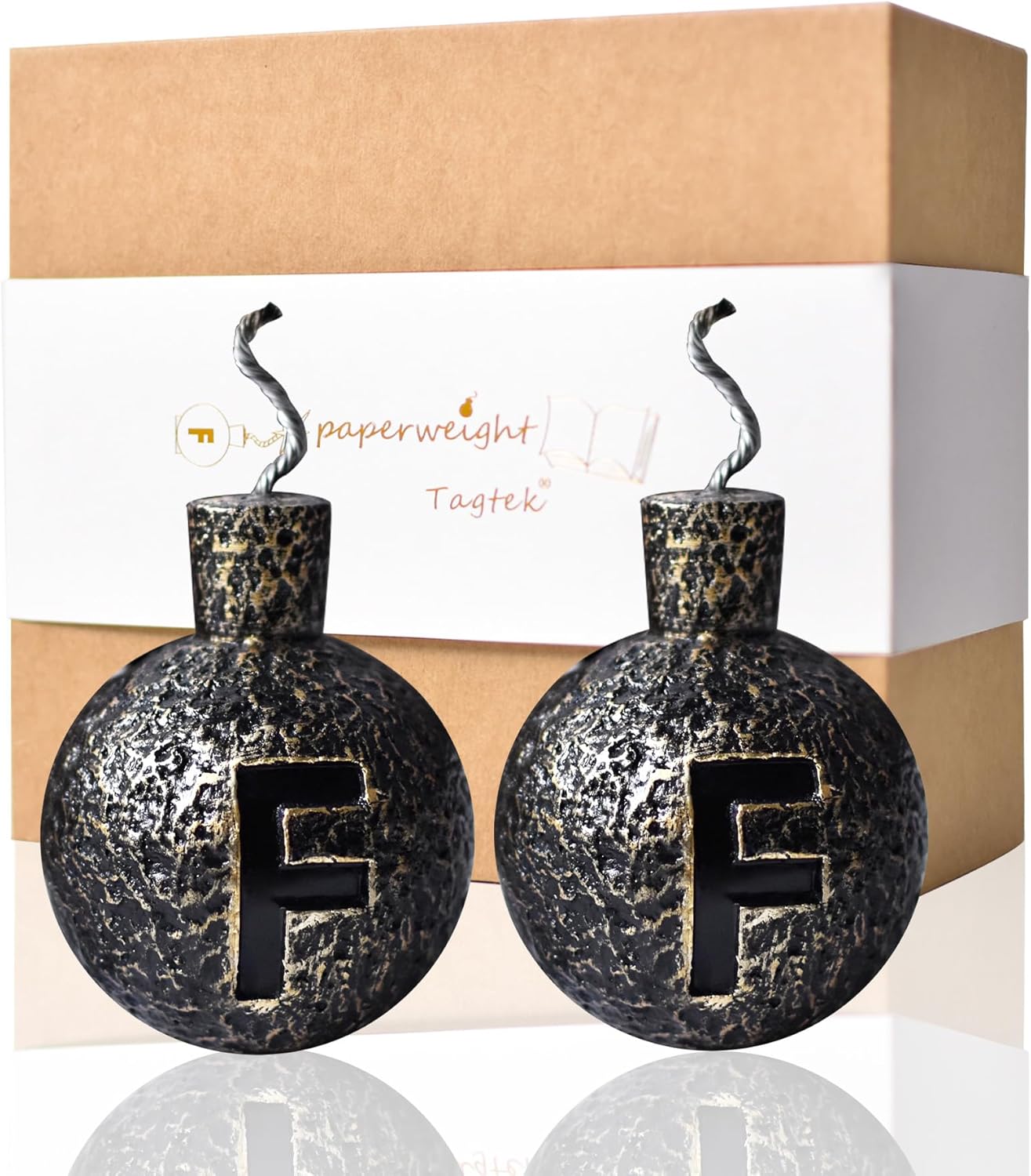 F Bomb Paperweight, Hilarious, Decorative, and Unique Office Cubicle Desk Decor and Book Weight - Funny Gag Gift for Coworkers and Gamers Home Office Men Women Cool Stuff (2 Golden Paperweights)