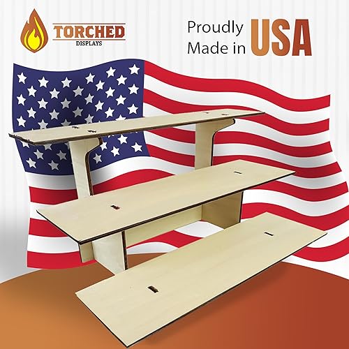 Miniatura 2 de Mesa de exhibición de 3 niveles en madera recta para tiendas minoristas con estantes para productos - Portátil Estante de exhibición de 3 pasos