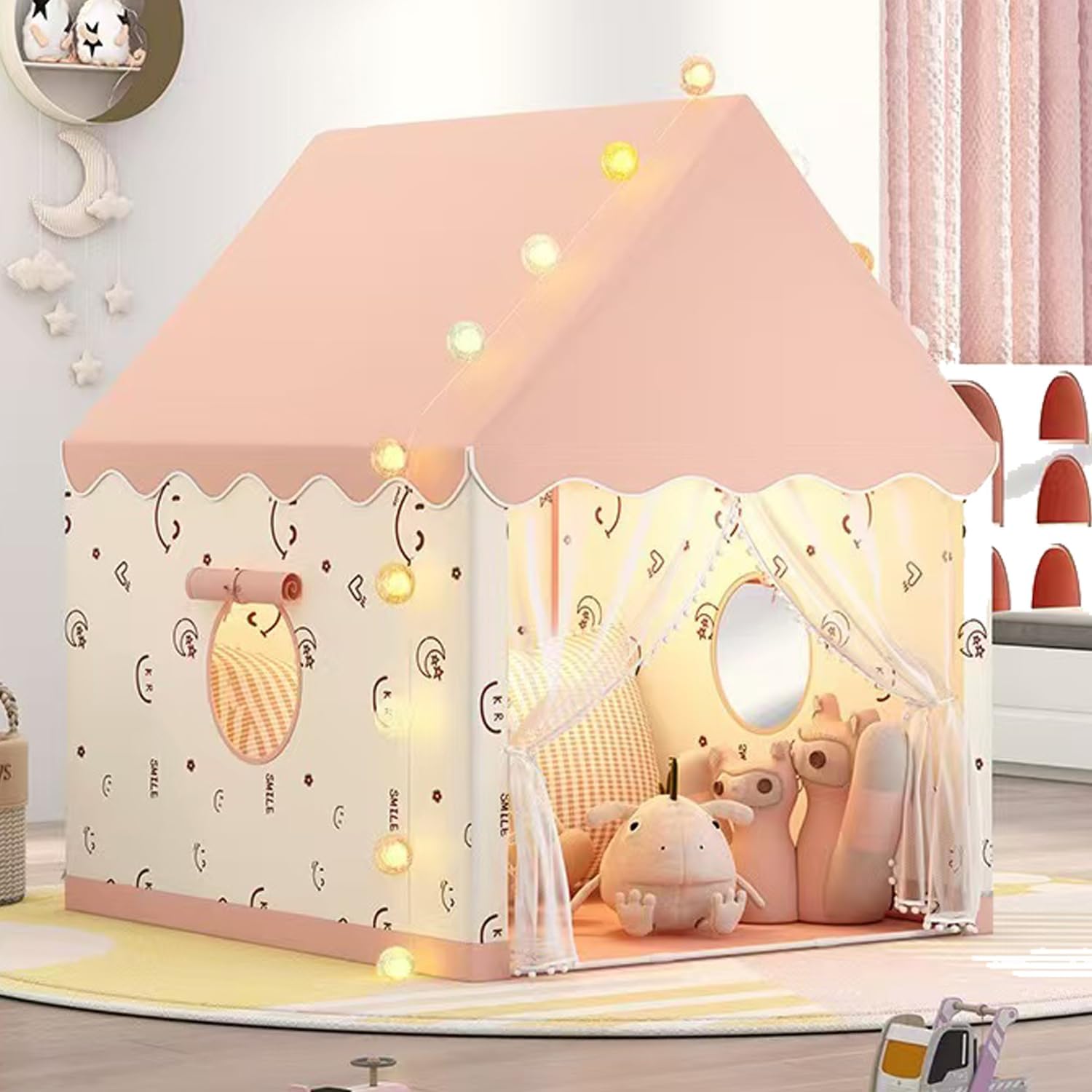 Kids Play Tent with Star Lights, Large Indoor Playground, Toddler Outdoor Camping Tent Girls Birthday