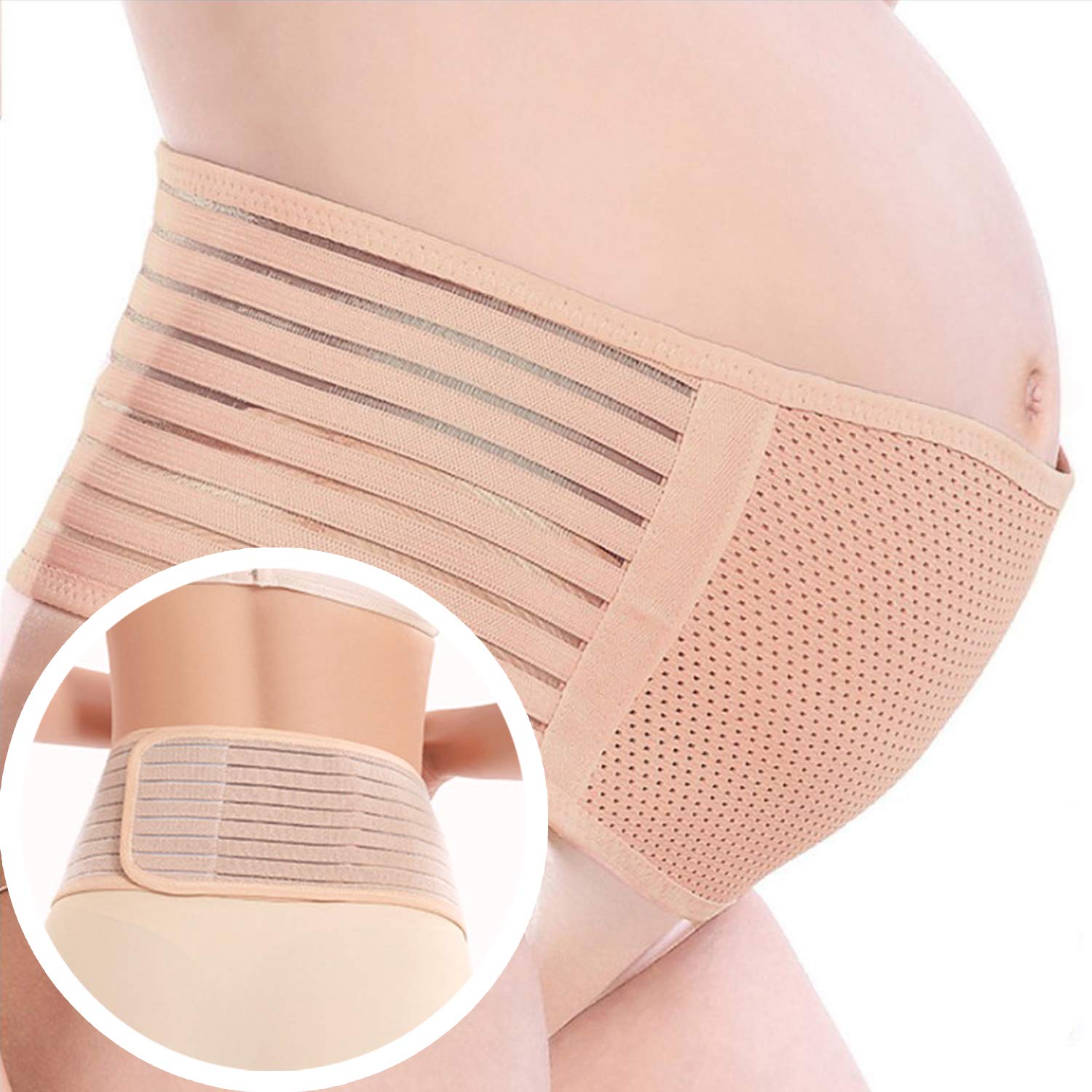 JKMTR Maternity Support Belt Belly Band Waist Abdominal Pelvic Back Pregnancy Brace Pain Relief (Beige,X-Large)