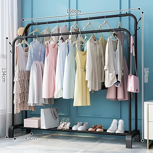 Miniatura 5 de LIFOND Perchero para ropa con ruedas, doble ropa de metal resistente desmontable con estantes, fácil de montar, barra de ropa para decoración de