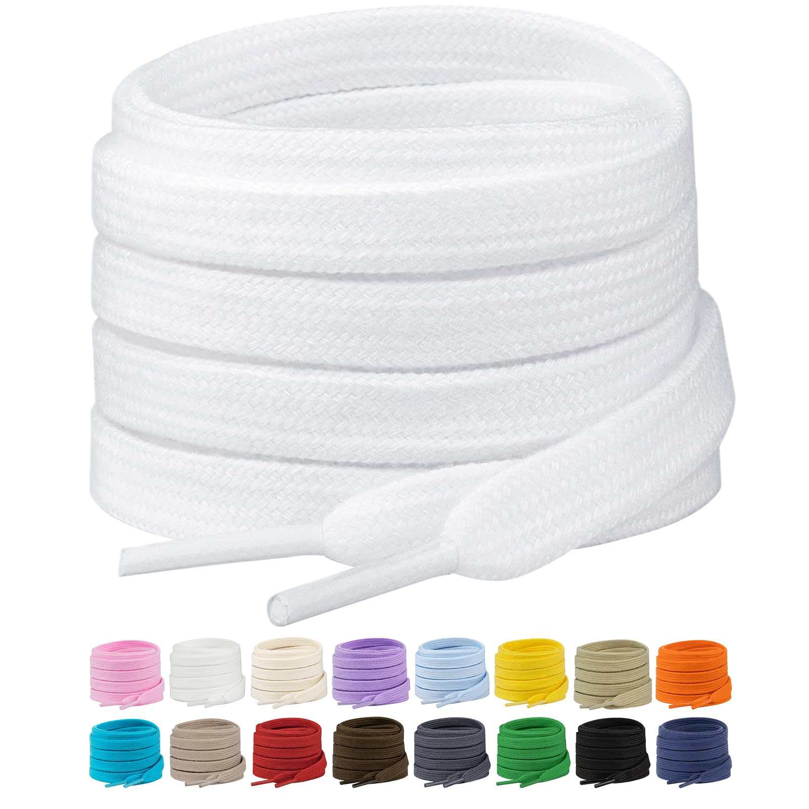 Stepace 2 Pairs Flat Shoe Laces for Sneakers 5/16" Premium Poly Cotton Shoelaces for Athletic Shoes