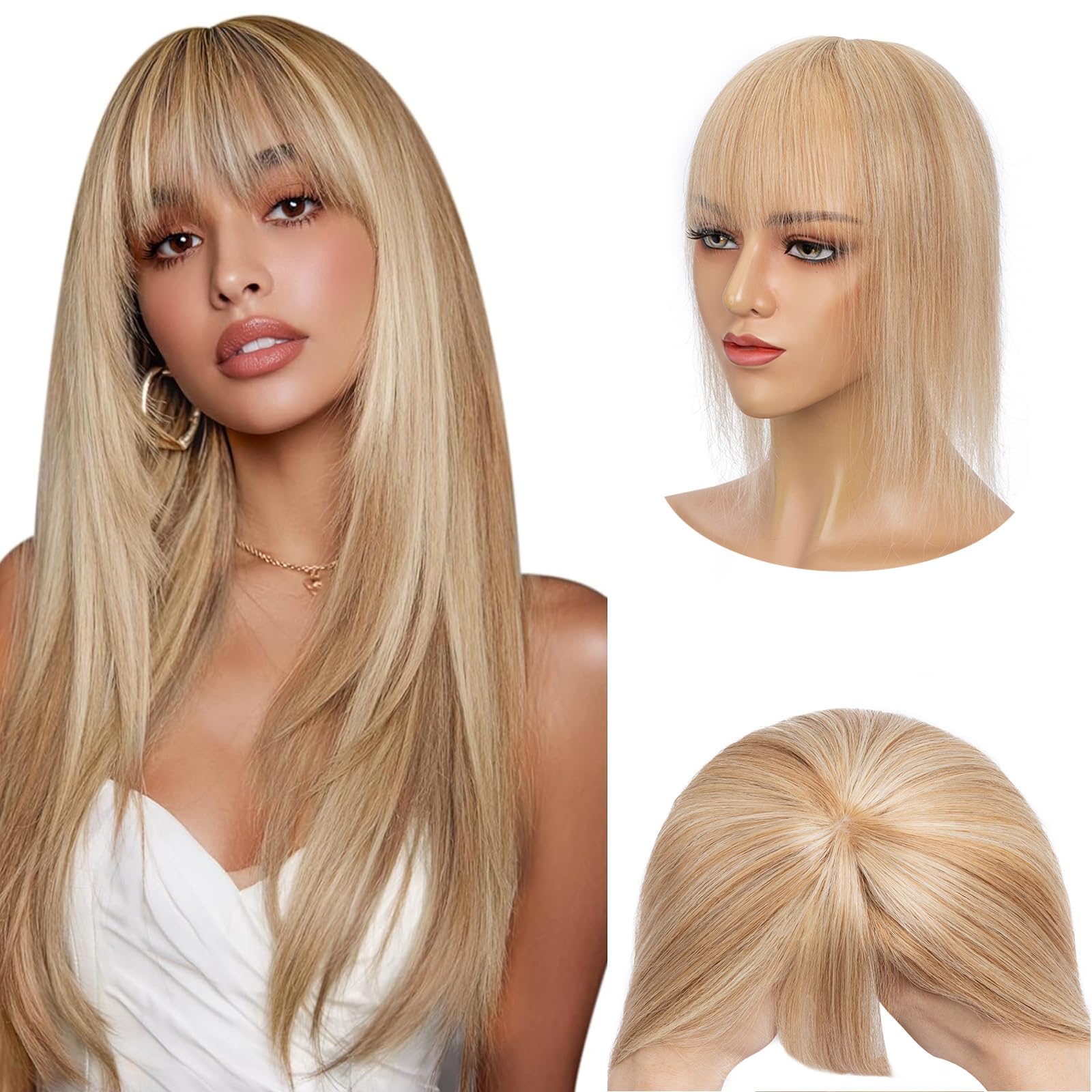 Elailite Real Human Hair Toppers for Thinning Hair Women with Bangs