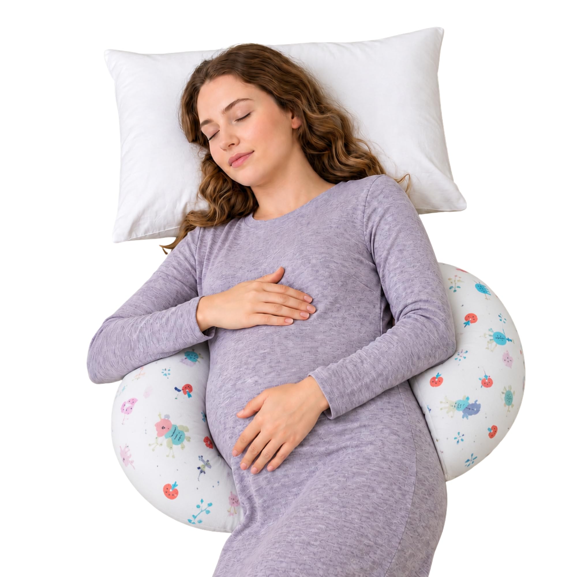 Bembika Pregnancy Pillow Adjustable Pregnancy Pillow with Memory Foam C-Shaped for Back Support (Printed White)-image-30