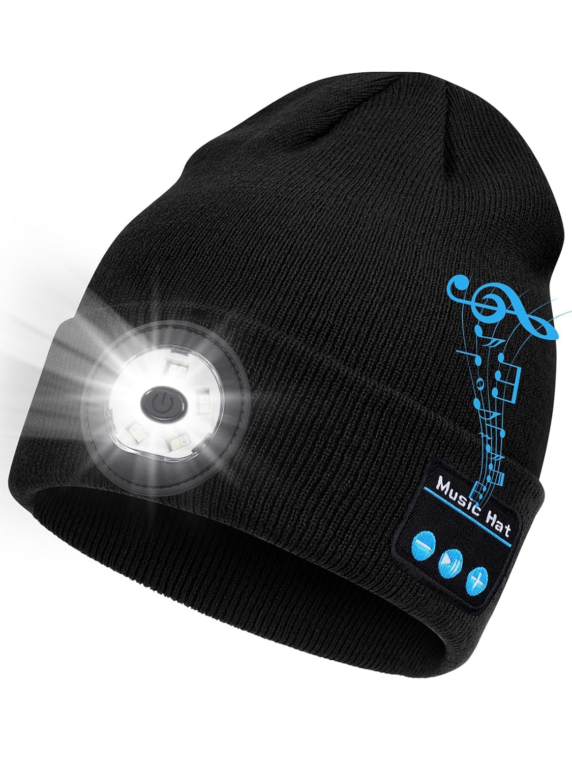topiei Bluetooth Beanie with Light, 2024 New Musical Knitted Hat with Headphone, Built-in Stereo Speakers Mic, 5 LED Super Bright, USB-C Charging, Cool Gadgets for Men Dad Camping Running Fishing Black-picture-20