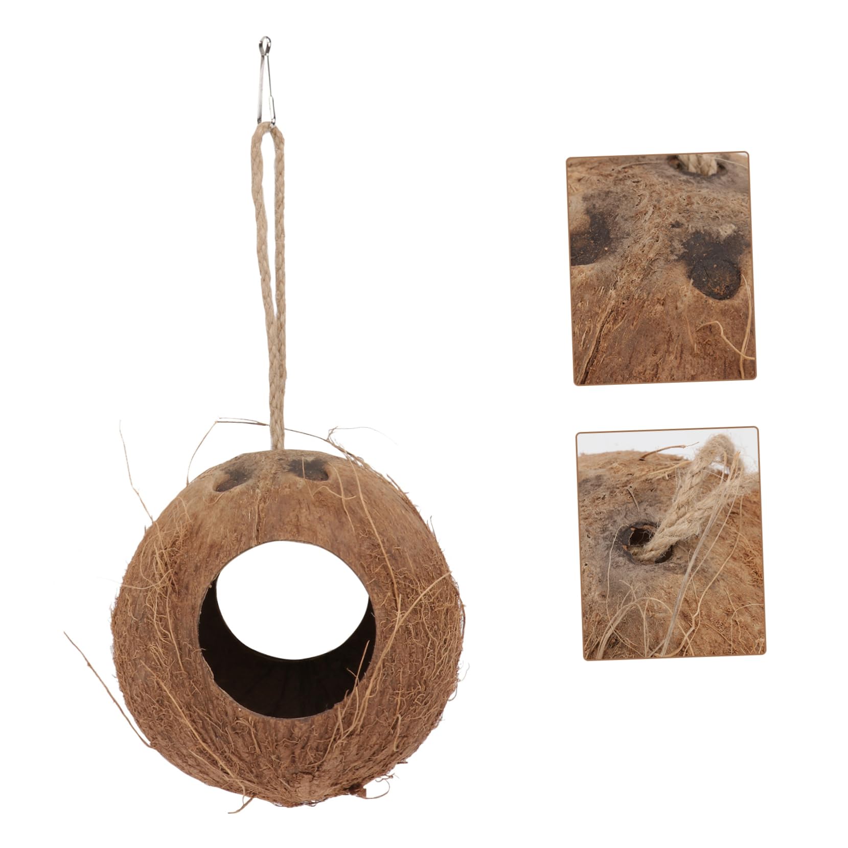 DOITOOL Natural Coconut Shell Hiding Cave 4.72 Inch Small Pet Nest for Hamsters Parrots Lizards Bird Cage Accessory Cozy Shelter and Feeder - Image 3