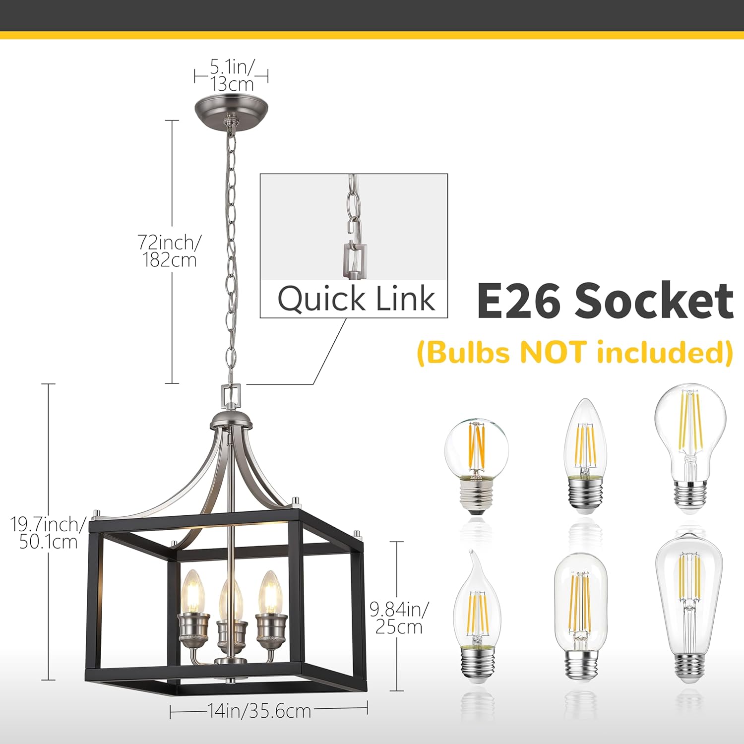 Black Chandelier, 3-Light Farmhouse Chandelier for Entryway, Ceiling Light Fixture, E26 Rustic Hanging Pendant light, Industrial Modern Chandelier for Dining Room Entryway Kitchen Island Foyer Bedroom