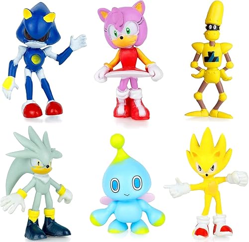 Miniatura 3 de Paquete de 6 juguetes SonicThe Hedgehog de 24 pulgadas de alto figuras de acción Sonic The Eedgehog juguete sónico adornos para pasteles regalos
