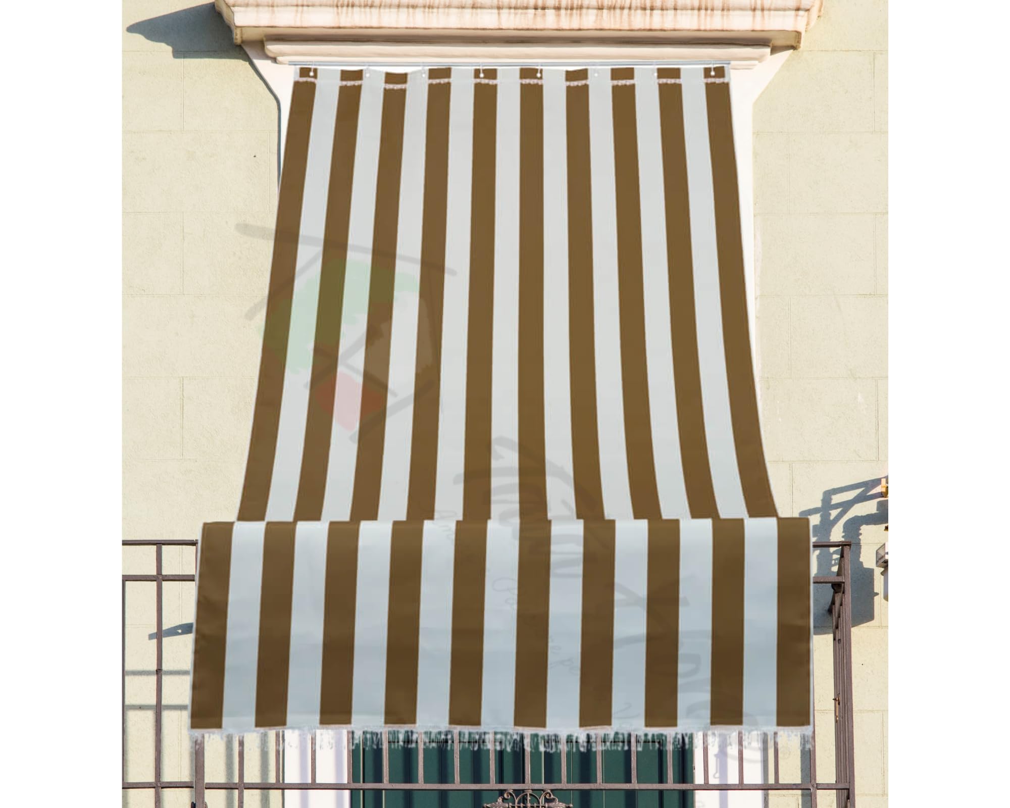 Tenda Da Sole Per Balcone 280x300 Cm - Marrone - 100% Poliestere Con Kit Anelli E Pizzo Macramé - 5
