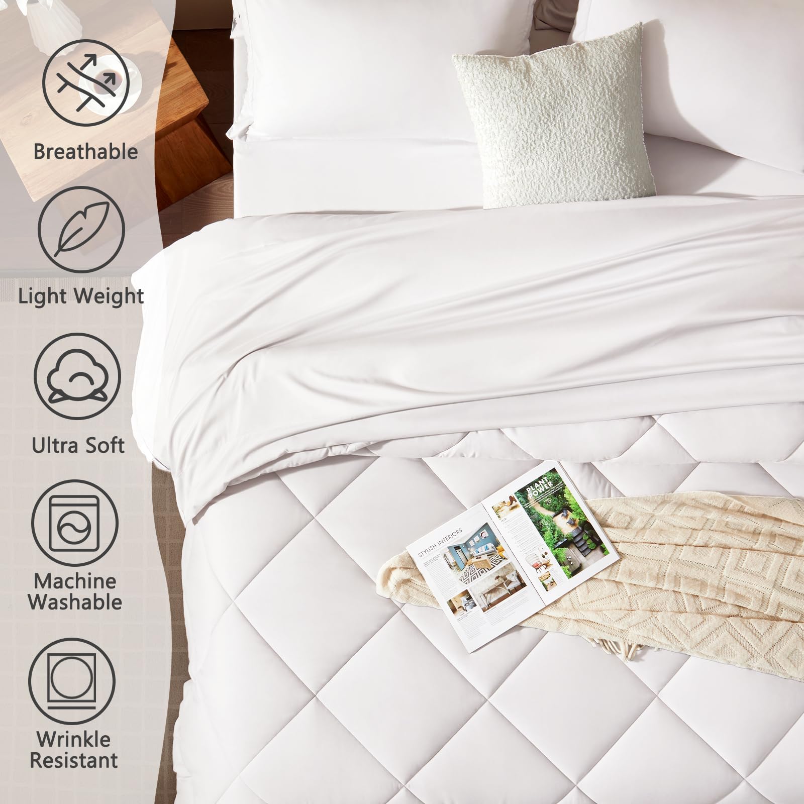 SunStyle Twin Comforter Set - White Bed in a Bag -6