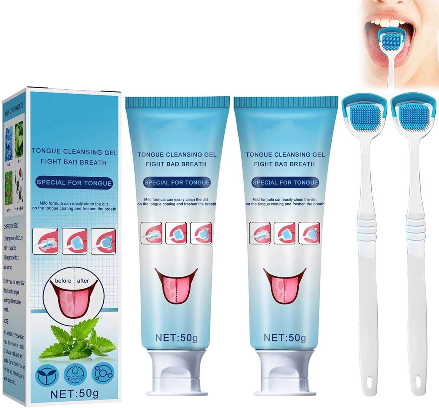 Tongue Cleaning Gel Set, Tongue Cleaning Mints, Tongue
