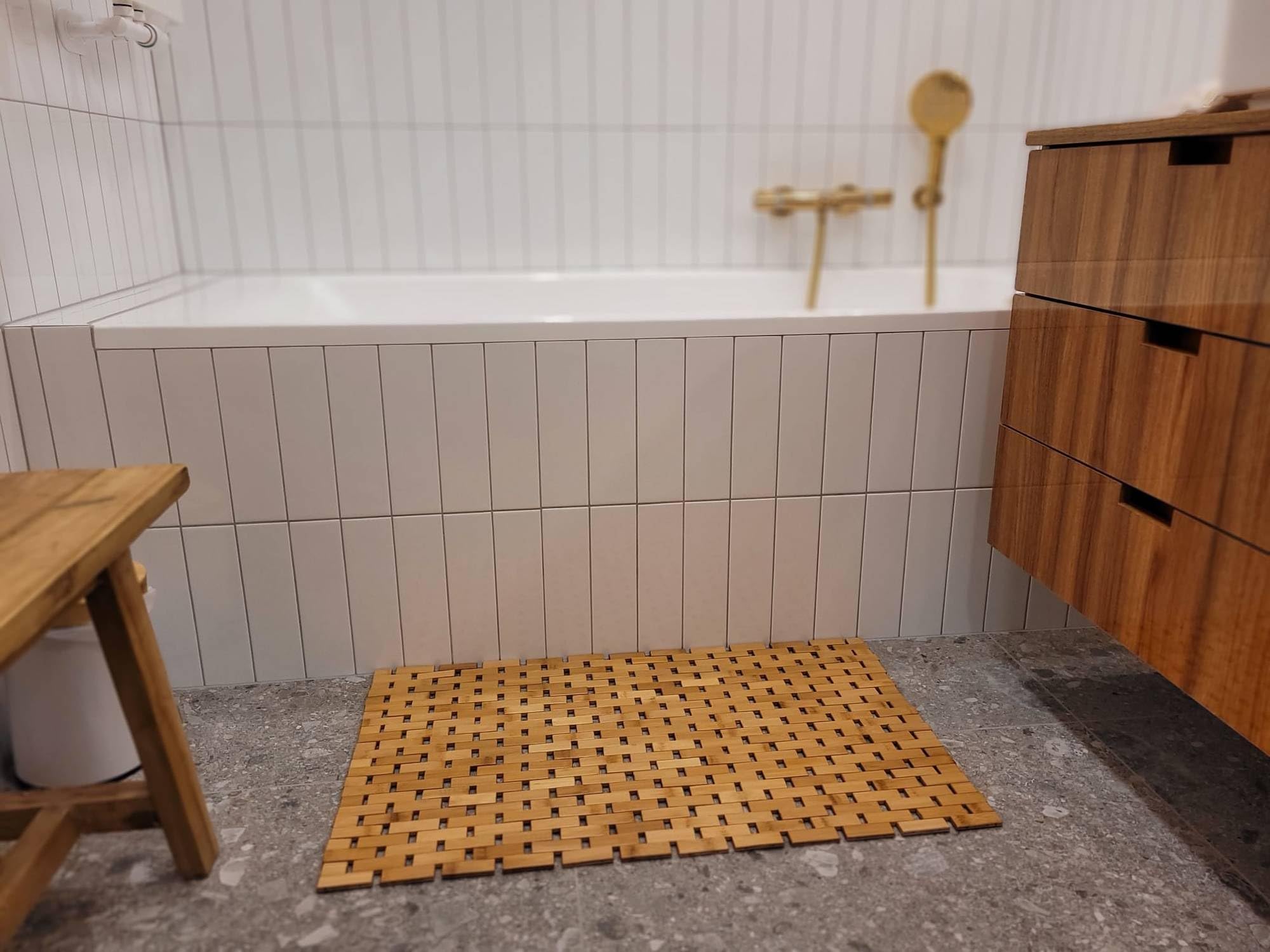 Tappetino da bagno in bambù, 80 x 50 cm, antiscivolo, impermeabile, ad asciugatura rapida