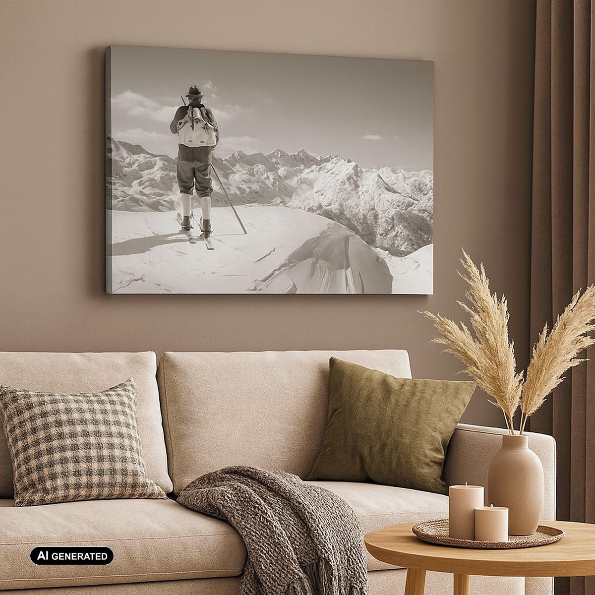 Moderno Quadro su Tela 70x50 cm Stampe da Parete Persone Sport - 4192 | Sciatore Baviera Seppia Quadro Decorativo 1 pezzo Soggiorno Camera da Letto Arte da Parete Decorazione da Parete ARTTOR
