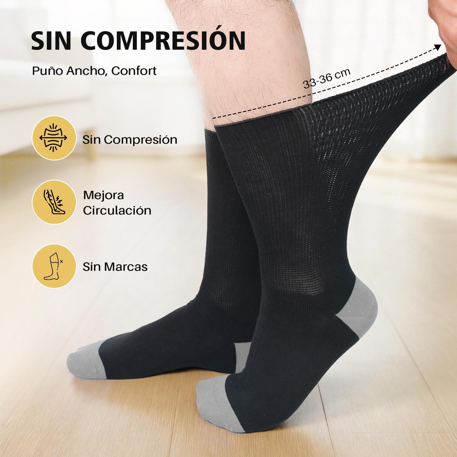 PUTUO Calcetines Diabeticos para Hombre Mujer: Calcetín sin Elastico y sin Costuras de Algodón para Hombres - Calcetines Extra Anchos para Pies Hinchados 6 pares