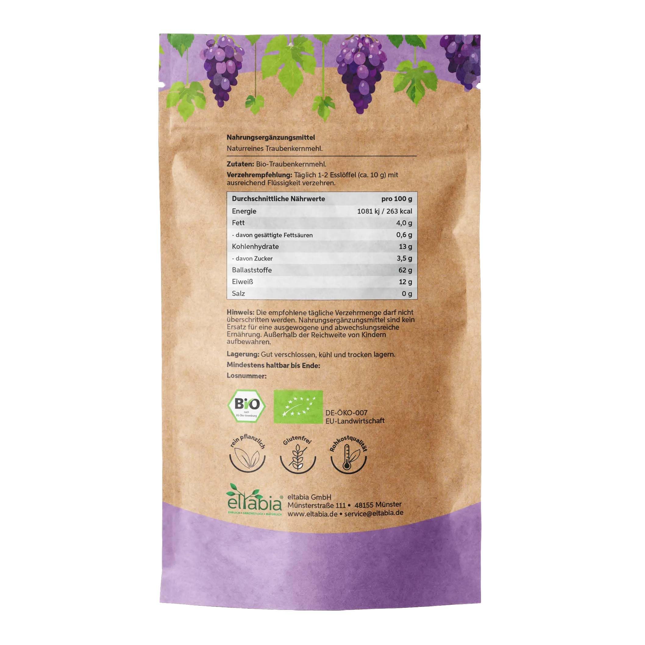 Bio Traubenkernmehl OPC 1kg Traubenkern Extrakt Pulver Premium Rohkost Qualität | Traubenkerne aus der EU | DE-ÖKO-007