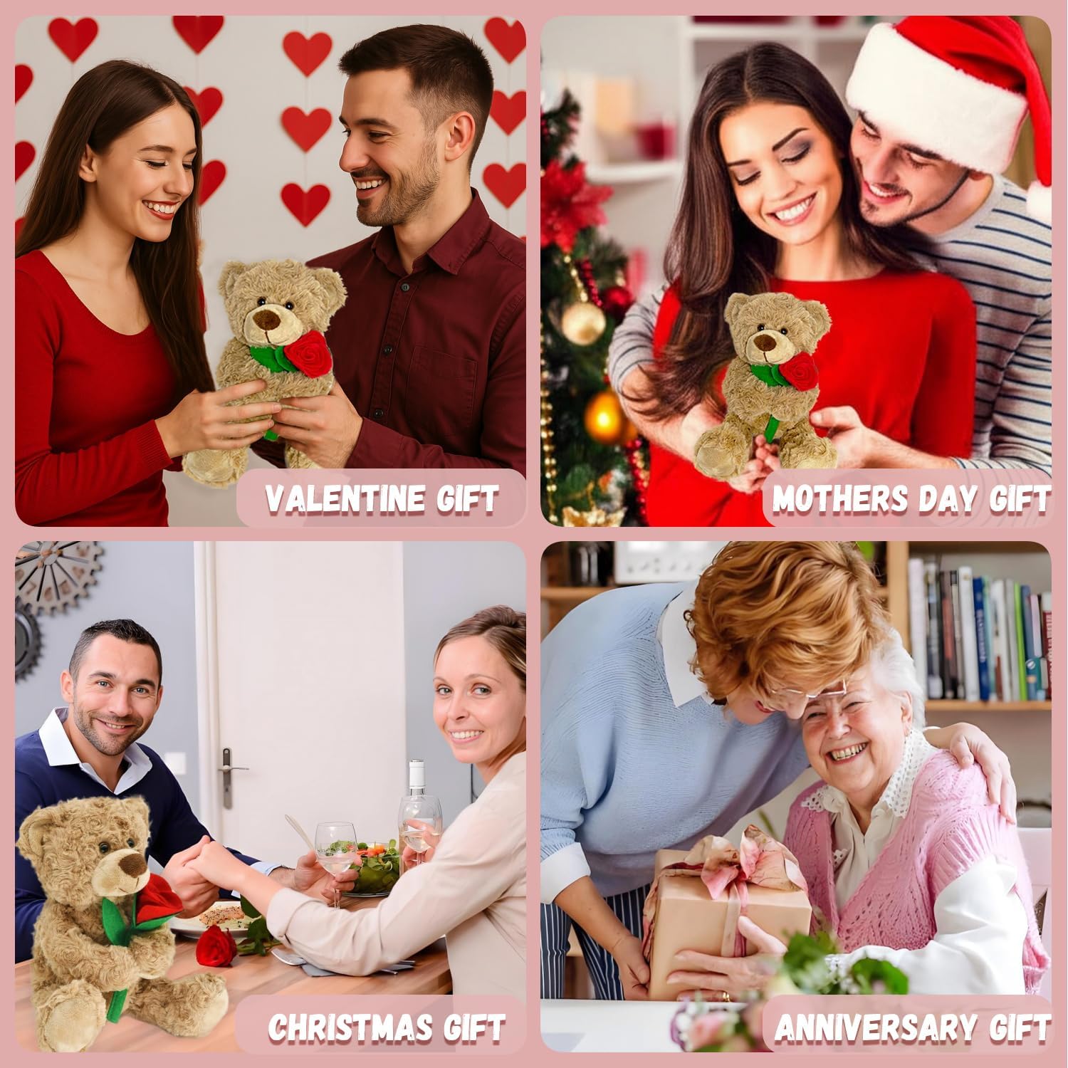 Brown Plush Teddy Bear with Rose 12” Cute Small Teddy Bear Soft Stuffed Animal Plush Doll for Valentines Wedding Anniversary Birthday Gift for Kids Girls Girlfriend Wife Mom - Image 6