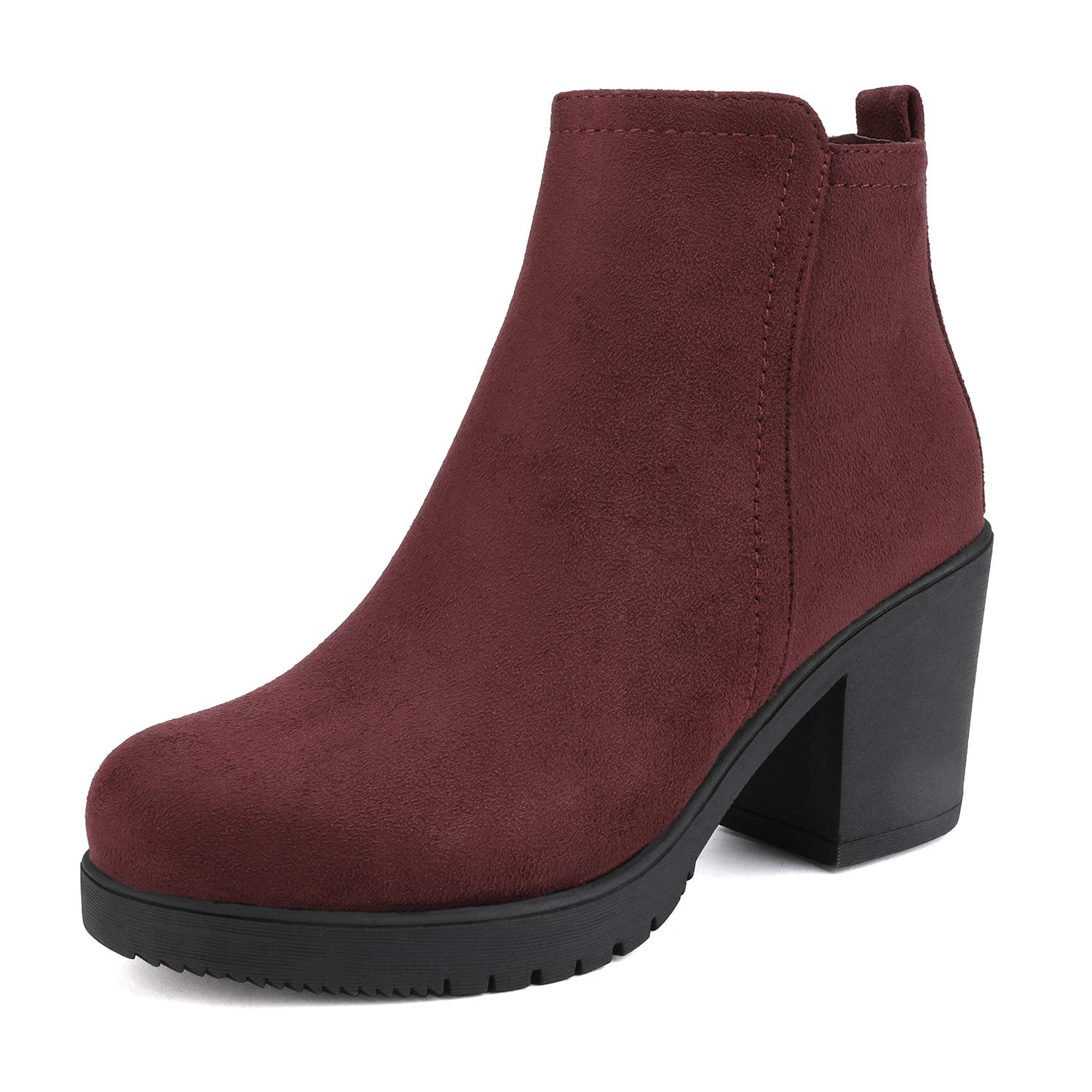 DREAM PAIRS Women's Ankle Boots Chunky Heel Fall Short Booties Shoes,Size 6.5,Burgundy,ZOEY-1