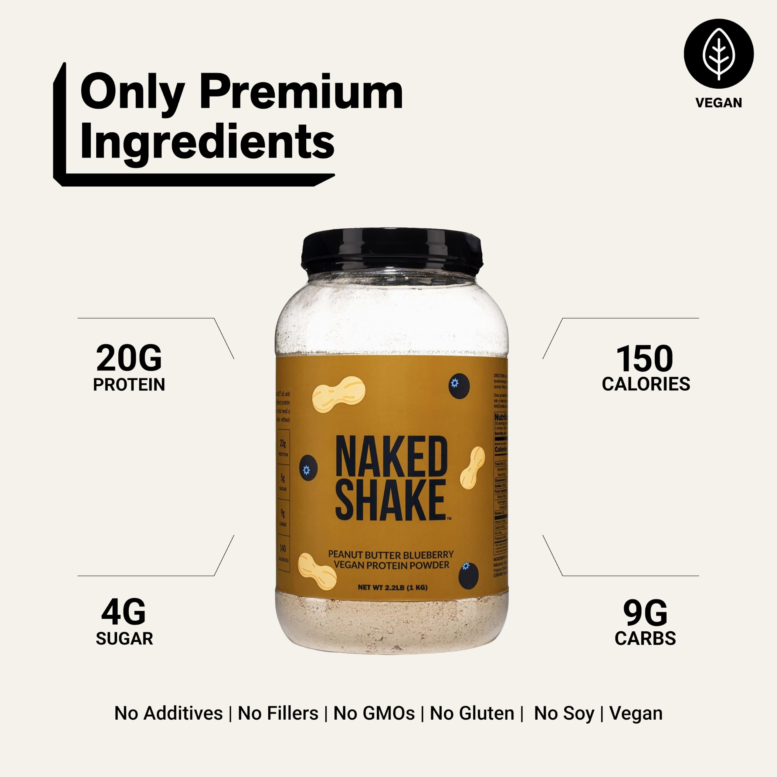 NAKED Shake - Peanut Butter Blueberry Protein Powder, Plant Based Protein with Mct Oil, Gluten-Free, Soy-Free, No Gmos Or Artificial Sweeteners - 30 Servings — Amazon image 3