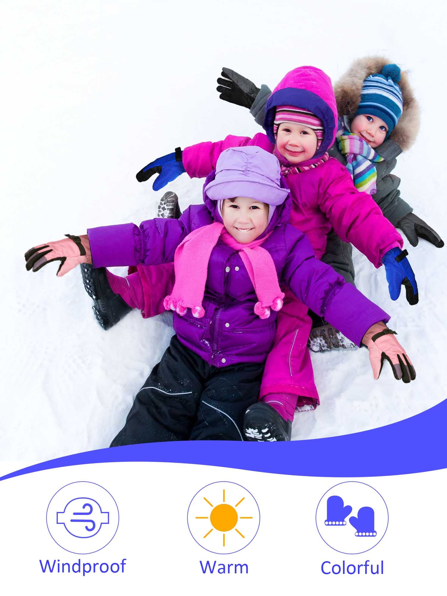 Boyiee 12 Pares Guantes Cálidos de Esquí de Nieve Guantes de Invierno para Niños Impermeables