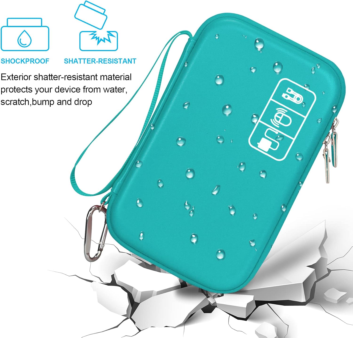 Elonbo Hard Travel Cords Organizer Universal Small Electronic Accessories Carrying Case for Chargers Cables MacBook Adapter Magic Mouse Apple Pencil USB Flash Disk Tech Portable Storage Bag,Turquoise