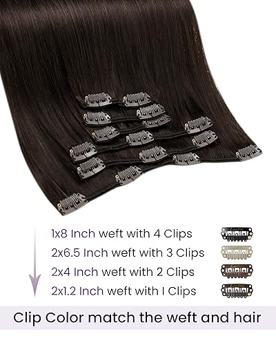 Miniatura 3 de LaaVoo - Extensiones de cabello humano con clip, cabello castaño oscuro, extensiones de cabello largo y lacio, 24 pulgadas, 7 piezas, 4.93 oz