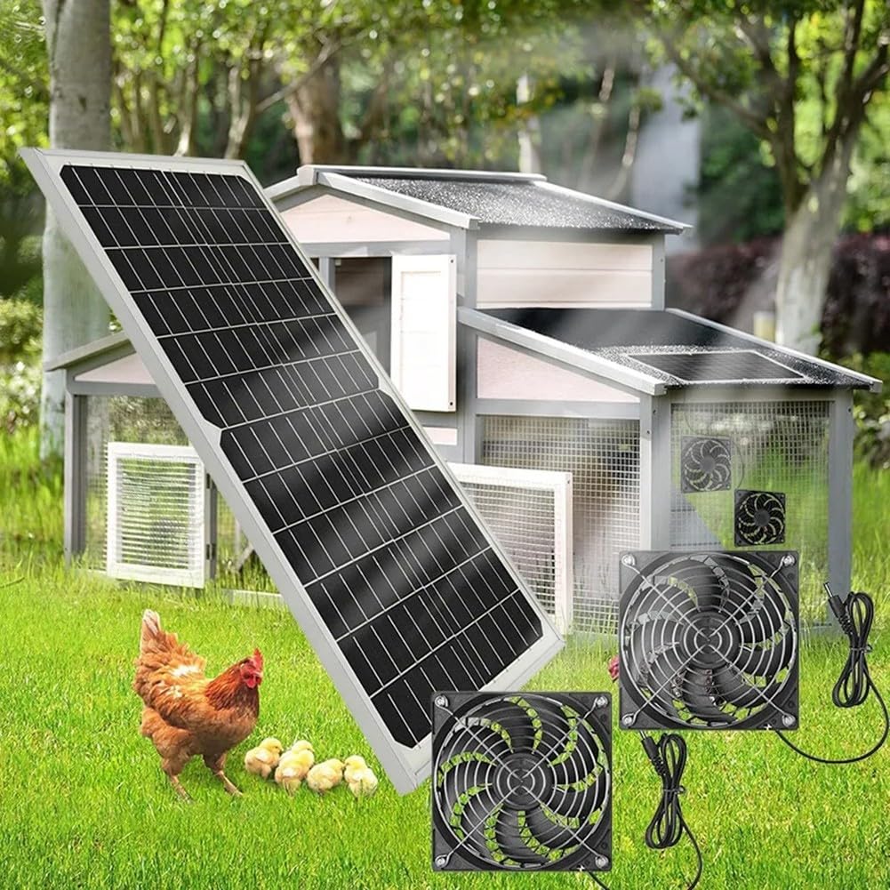 Kit de ventilateur d'échappement solaire pour serre 16 W Double ventilateur 120 mm IP65 Panneau monocristallin étanche pour poulailler abri de jardin Énergie durable Noir 405 x 201 x 18 mm