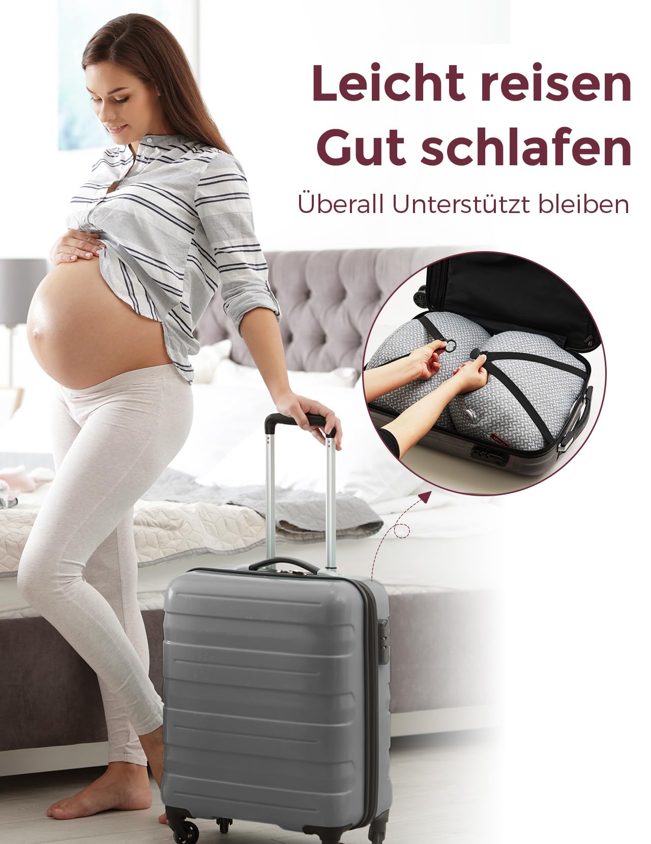 Momcozy Tragbares Schwangerschaftskissen – W-förmiges Seitenschläferkissen für Rücken, Bauch & Hüfte, Verstellbares Reisekissen zur Schmerzlinderung für Schwangere