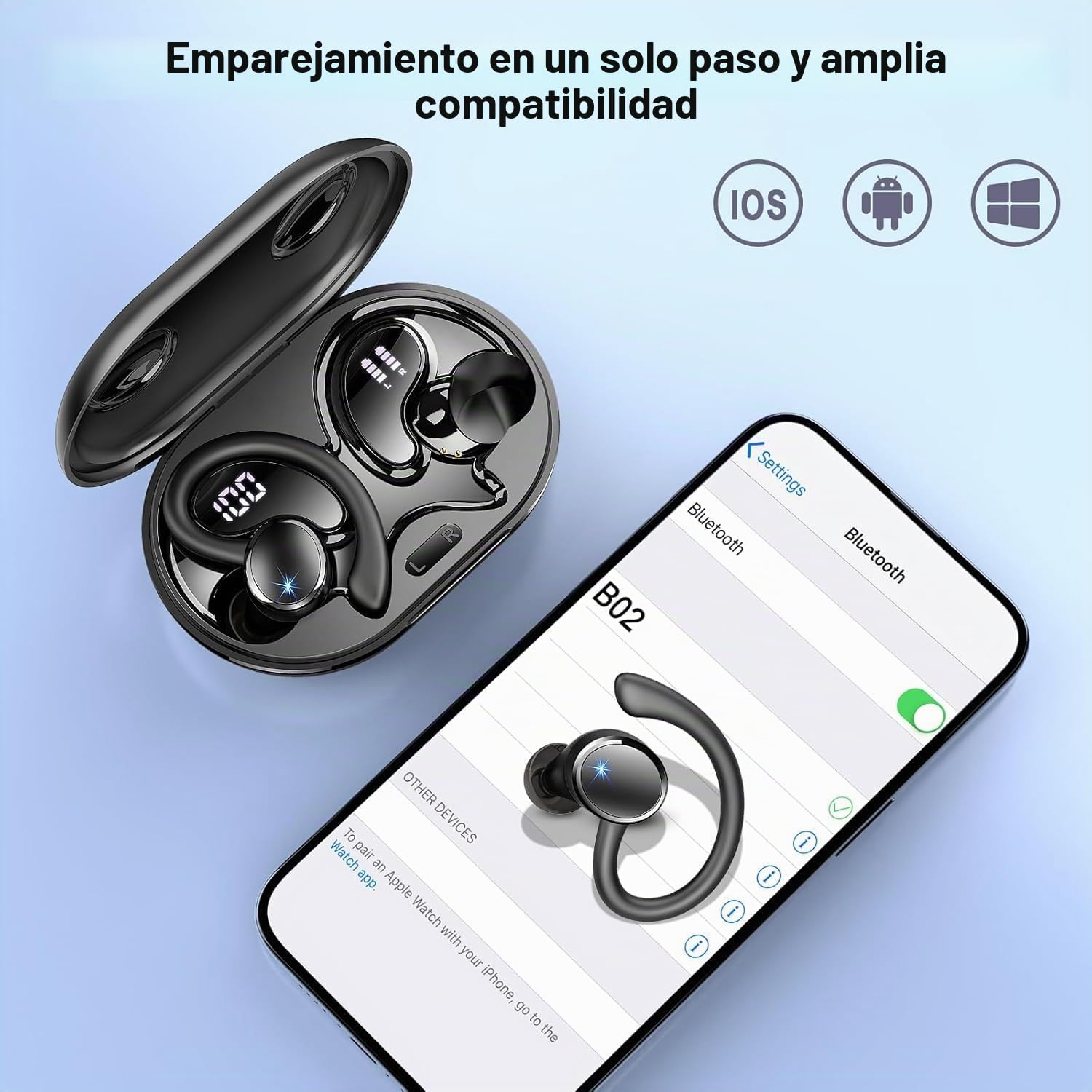 Rolosar Auriculares Inalámbricos Bluetooth 5.4 HiFi Estéreo, 50H de Reproducción Cascos Bluetooth con Cancelacion Ruido ENC, Pantalla LED/IP7 Impermeable/para Running