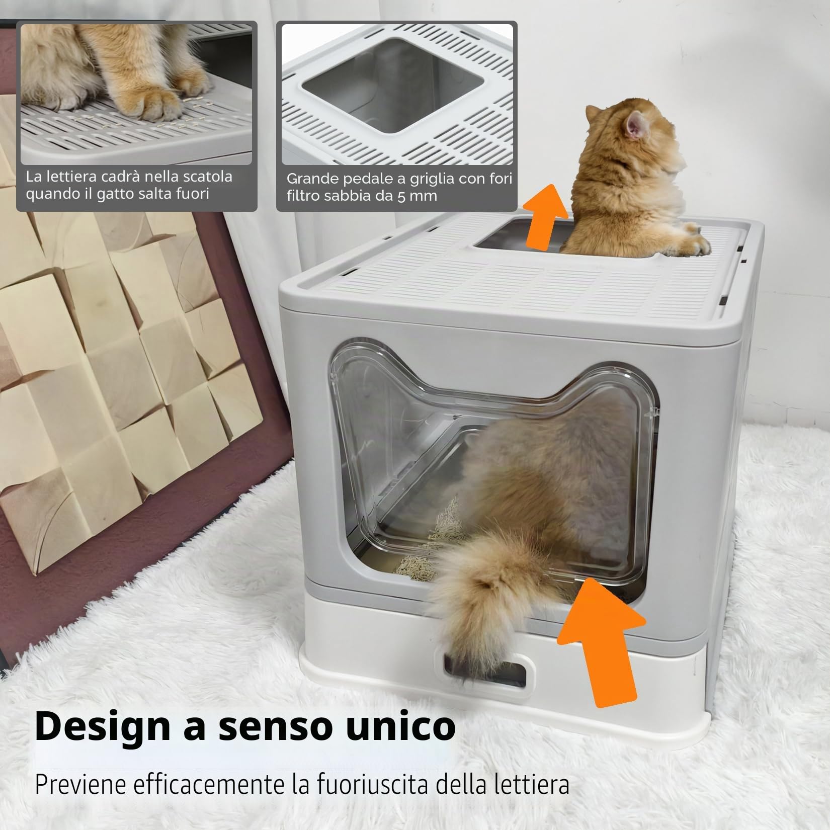 BingoPaw Lettiera Gatto Chiusa Acciaio Inox Cassetto Facile da Pulire | Per Peso Inferiore a 5 kg, Staccabile, Antiodore, con Paletta