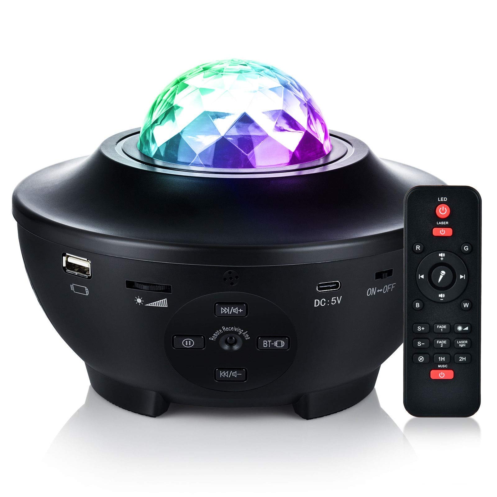 ADITAM Galaxy Proyector Luz LED Estrella Dormitorio Luz Nocturna Lámpara Que Cambia de Color Rotación Romántica Proyector de Onda de Estrella Control Remoto Bluetooth USB Altavoz de música Double The